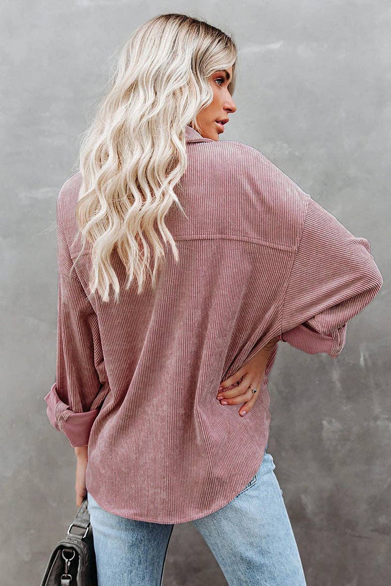 Lovesoft - Wholesale Button Down Shirt - Women's - Women's Solid Color Loose Casual Corduroy Shirt3