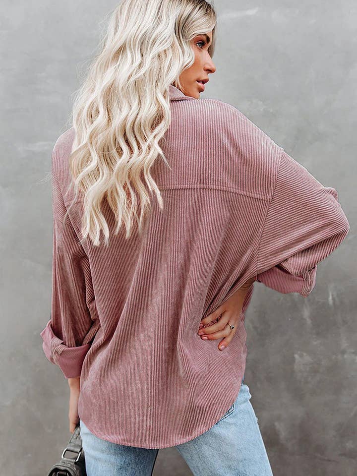 Lovesoft - Wholesale Button Down Shirt - Women's - Women's Solid Color Loose Casual Corduroy Shirt3