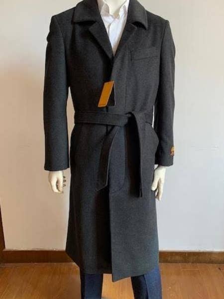 Sobretudo de comprimento completo - Topcoat com cinto de lã preto - Casaco por grosso - Casacos de inverno por atacado por atacado de Alberto Nardoni