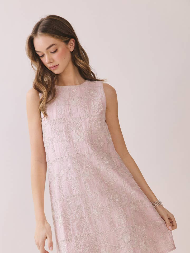 CD05892-Embroidered Patchwork Sleeveless Shift Dress for wholesale by TCEC