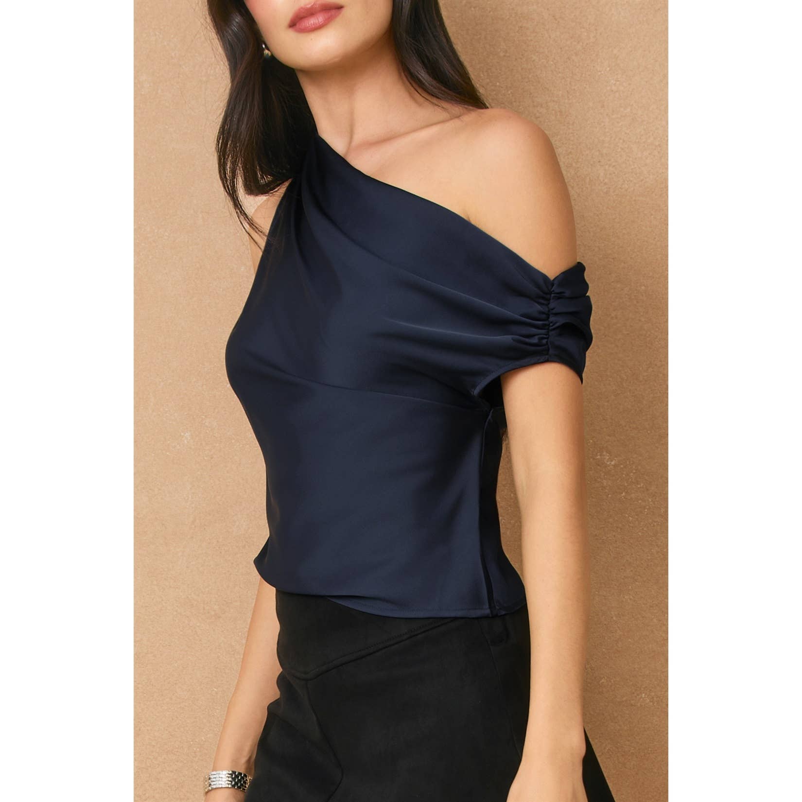 Dress Forum - Wholesale Blouse - Women's - Dull Satin Asymmetrical Shoulder Top10