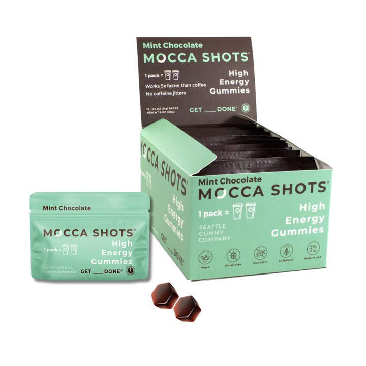 Seattle Gummy Company - Wholesale Oral Supplement/Vitamin - Mocca Shots Mint Chocolate Caffeine Gummy |12-Pack, 24-Shots