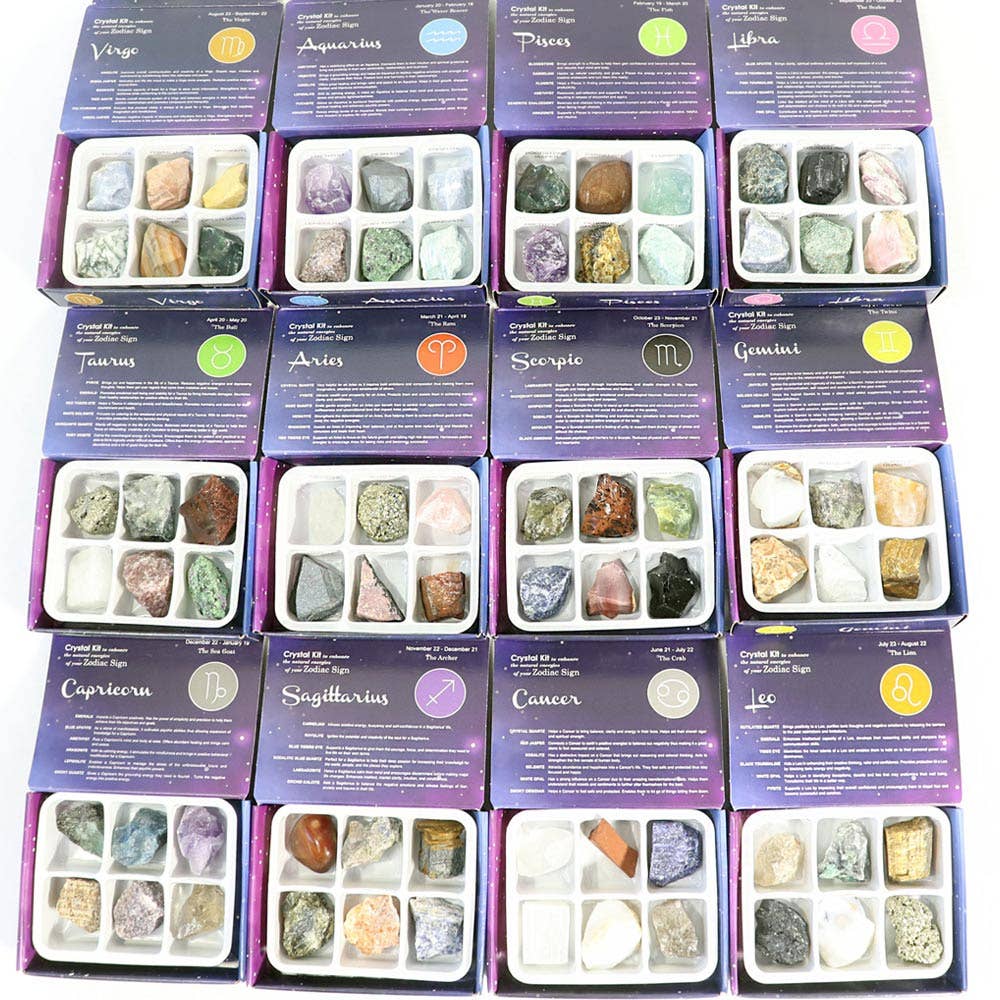 Natures Artifacts Inc – wholesale Spiritual stone/crystal – 12 Zodiac Crystal Kit, Horoscope Set1