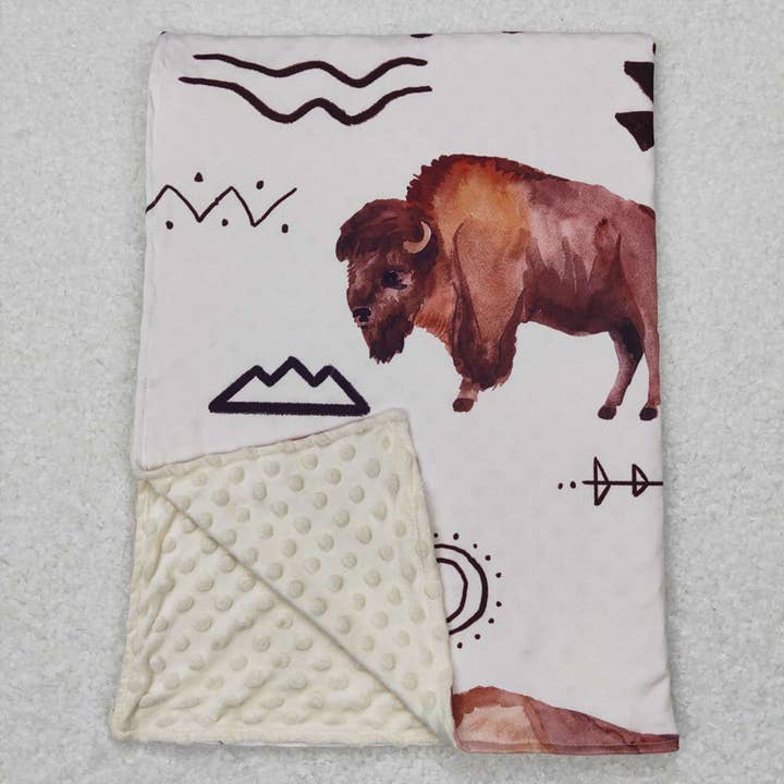 Baby Kids Highland Cow Minky Blankets for wholesale by Aier Wholesale