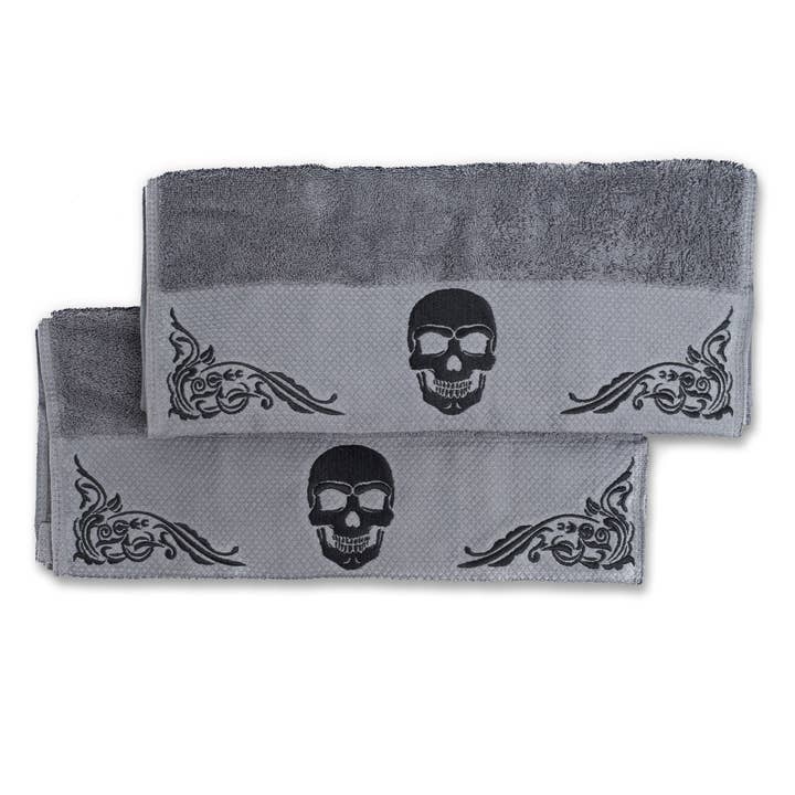 Zapps Clothing - Wholesale Hand Towel - Skullistic Gothic Skull Embroidery Hand Towel Set