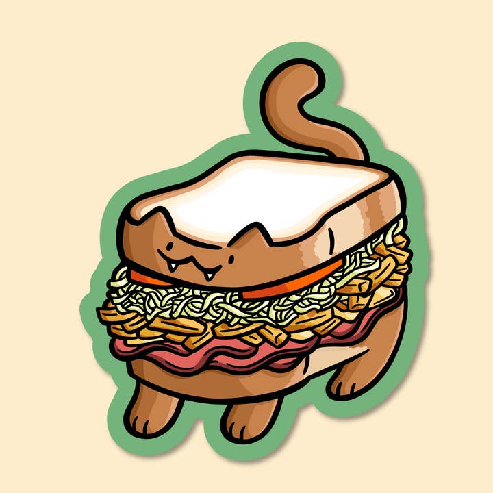 Pittsburgh Sandwich Cat Vinyl Sticker for wholesale by Shop Emily M