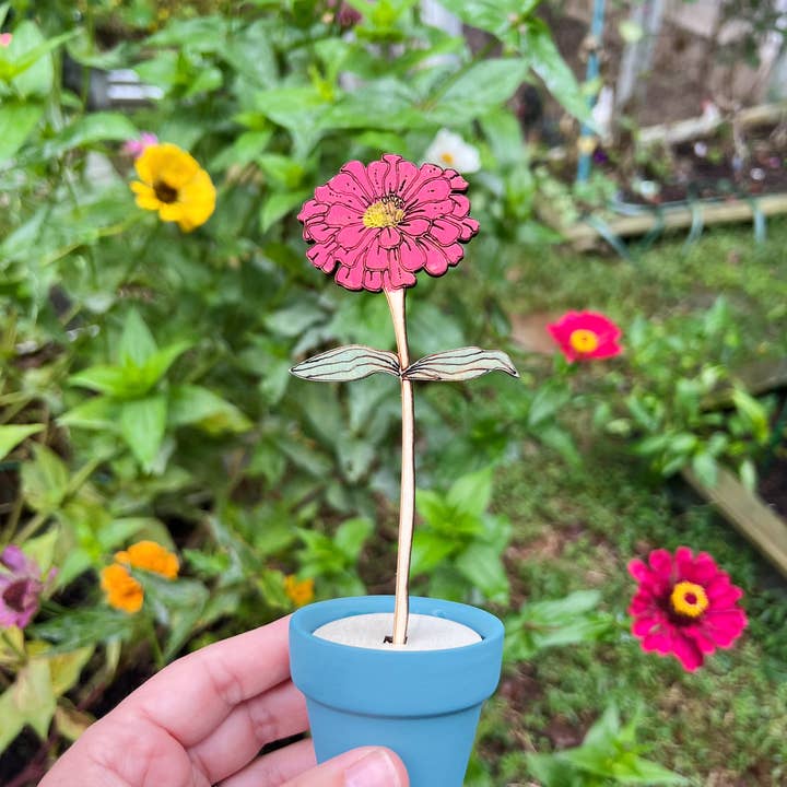 Cate Paper Co. - Vente Art mural en bois - Fleur en bois peinte à la main - Zinnia2