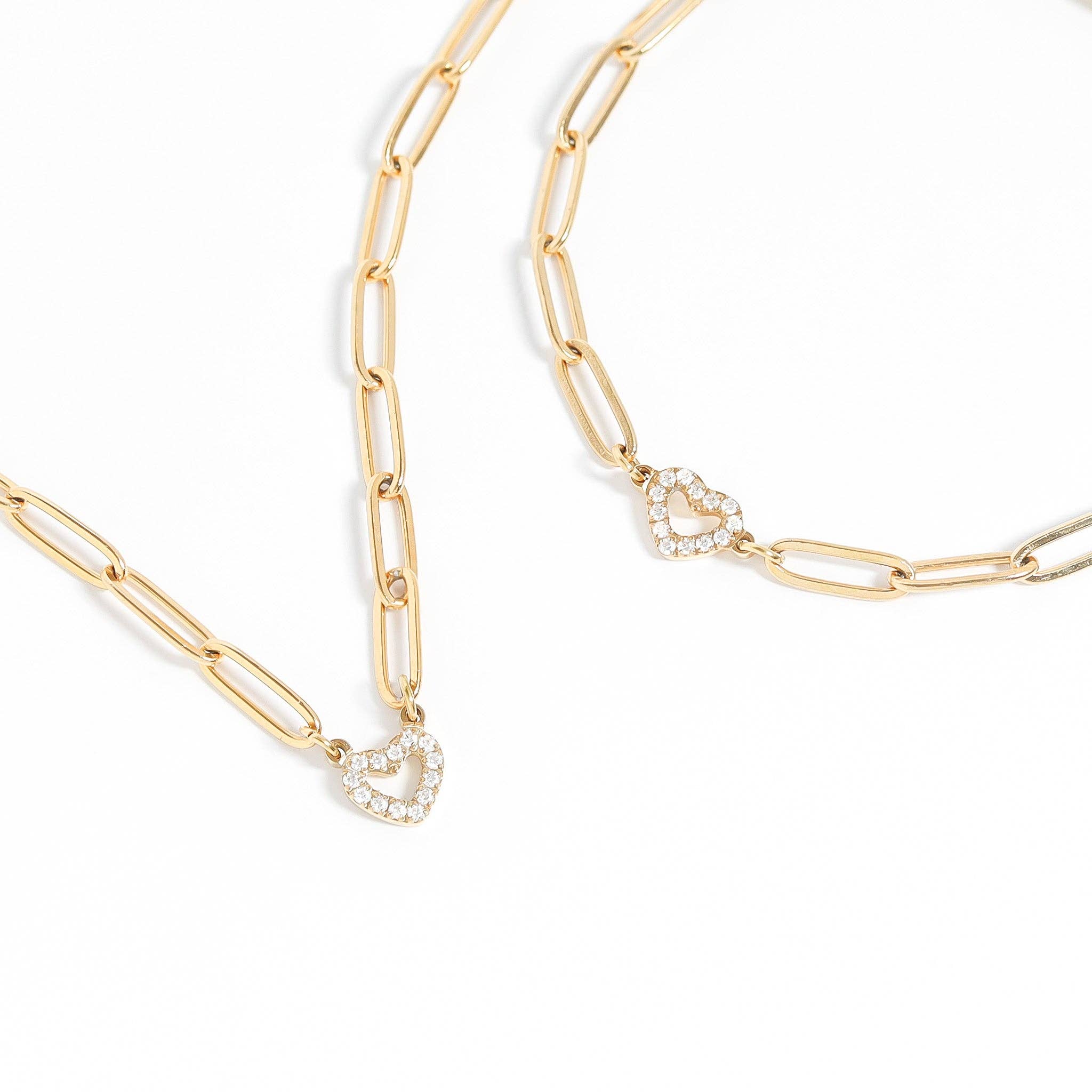 WJW - Wholesale Jewelry Set - 18K Gold PVD Stainless Steel Stone Heart Paperclip Chain Set6