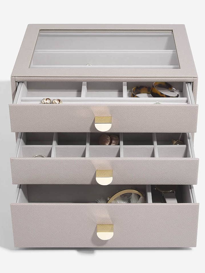 Taupe Jewellery Box Set of 3 (with Drawers) for wholesale by Stackers
