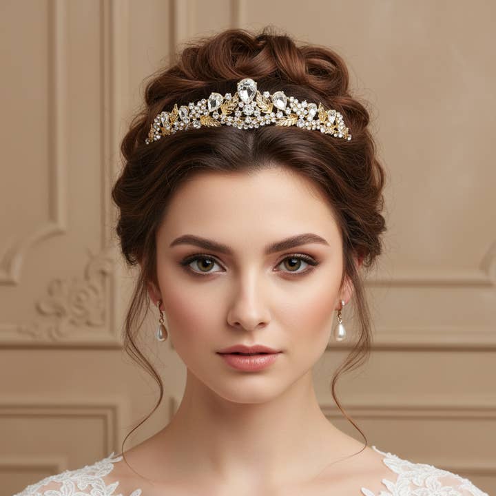 Couronne Tiare de Mariage en Cristal Fleur CR383_4_5_6 pour la vente par Farinosa Bridal