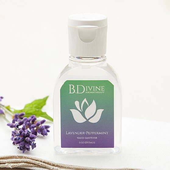 Lavender-Peppermint Hand Sanitizer with Aloe Vera- 1oz for wholesale by B. Divine Aromatherapy