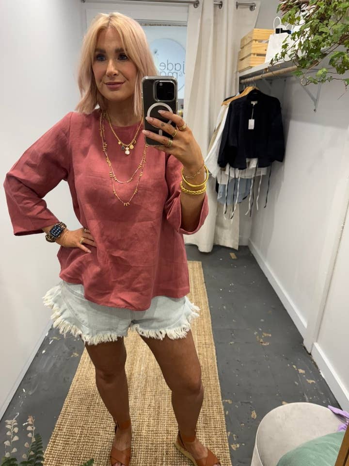 JADE AND MAY - Wholesale Shirt – Women’s - Linen Long Sleeve Top in Antique Red5