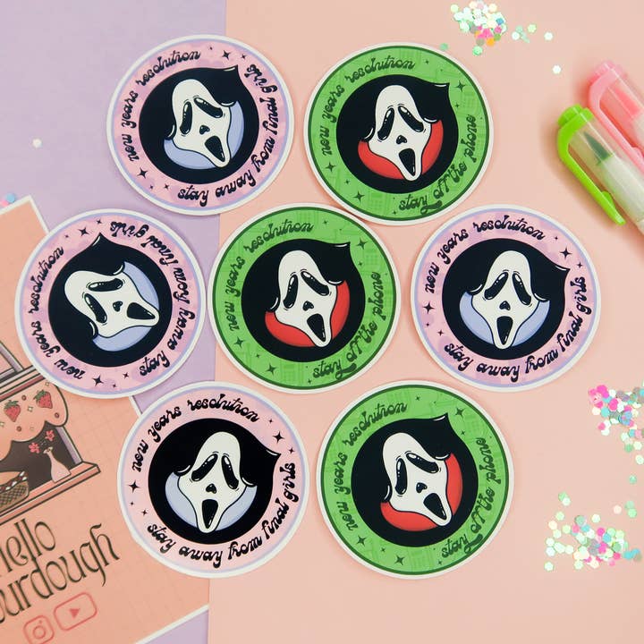 Stickers Résolutions du Nouvel An Ghost Face pour la vente par Hello Sourdough