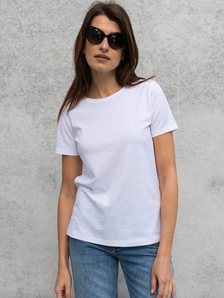 White Supima Cotton Crew Neck T-Shirt for wholesale on Faire