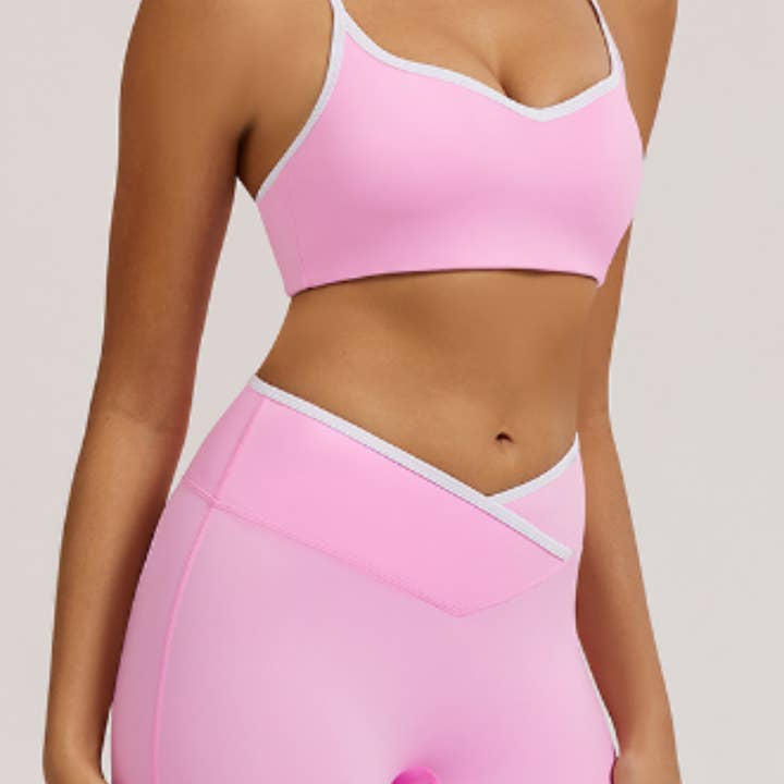 Sodalemon - Wholesale Activewear set – Women′s - Color-Block Crossover-Waist Sports Bra & Leggings Set7