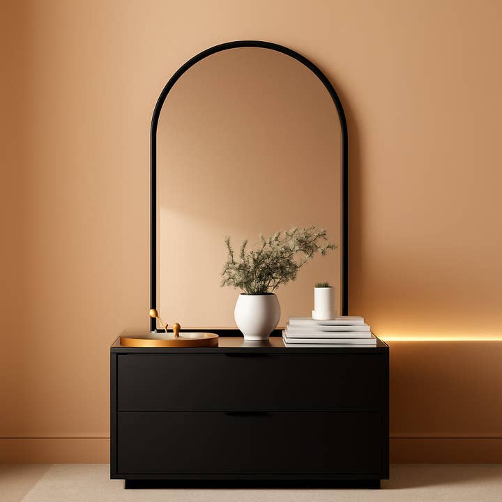 Black Arched Wall Mirror 42x24 Inches With Iron Frame for wholesale by ShipItFurniture