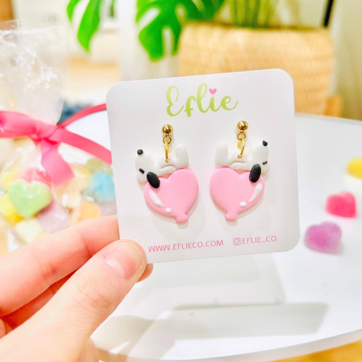 Eflie – Engroshandel Hængeøreringe og creoløreringe – Snoopy på hjerteballon Valentinsdag dinglende øreringe kærlighed6