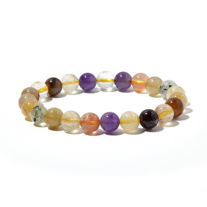 Bracelet à perles rondes en quartz rutile multiple 8 mm pour la vente par My Healing Bracelet