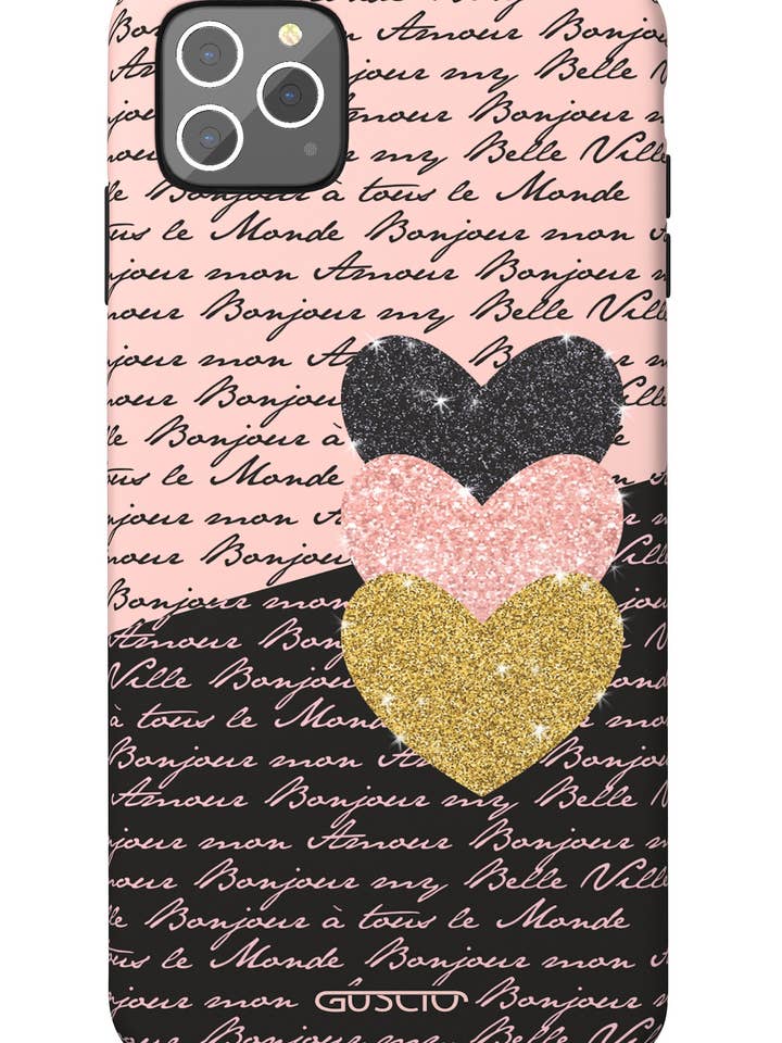 Soft Touch Apple Case Escrita e Corações Rosa Preto por atacado de GUSCIO