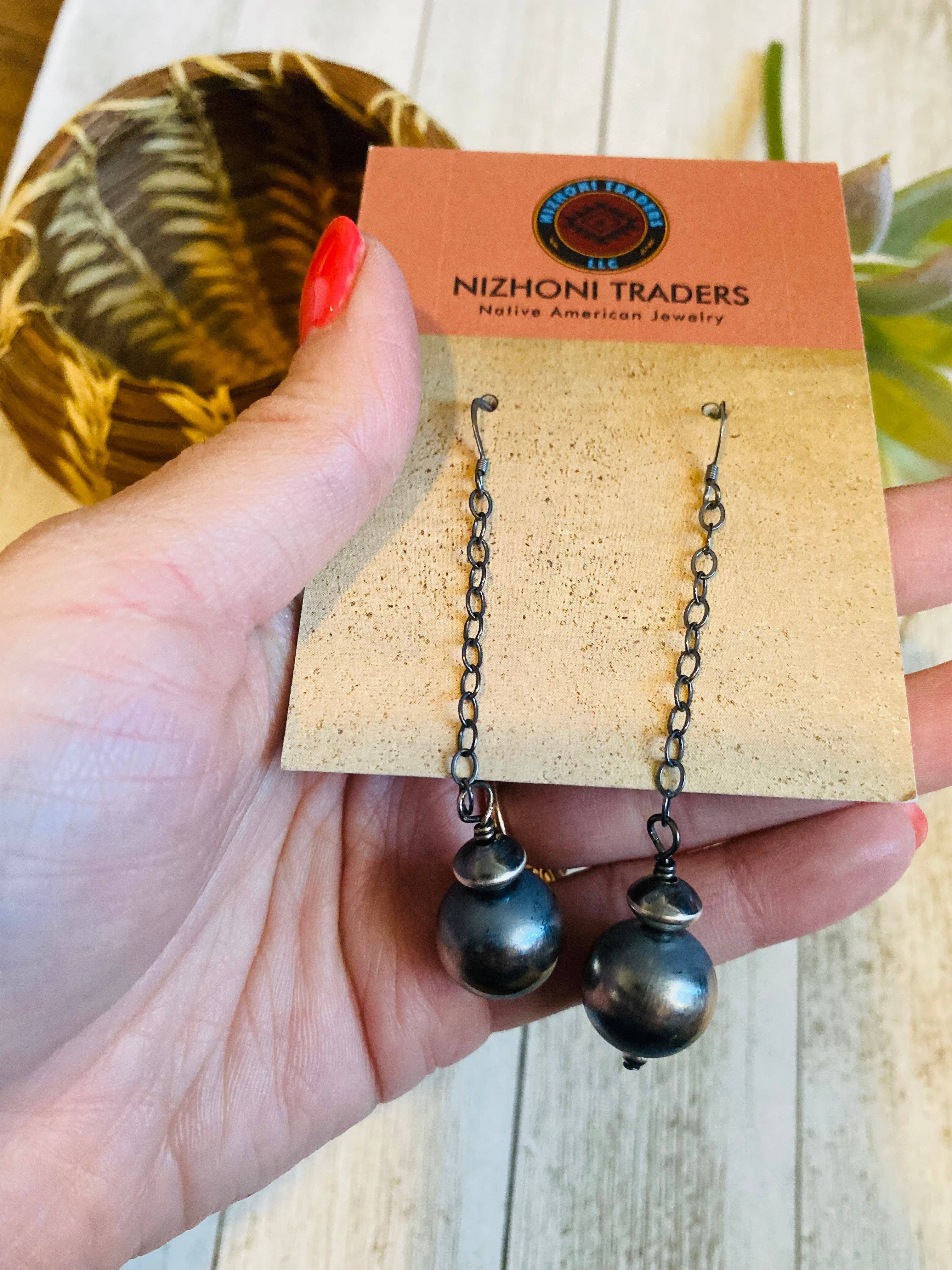Nizhonitradersllc - Wholesale Dangle Earrings - Handcrafted Pearl Sterling Silver Ball & Chain Dangle Earrings5