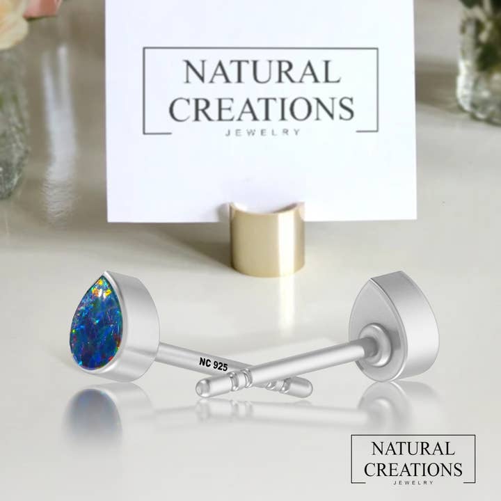 Natural Australian Opal Stud Earrings in Sterling Silver for wholesale by Nature Crafts