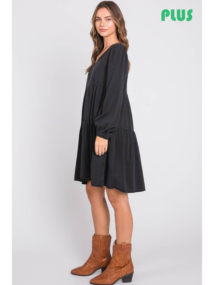 ZiA Apparel - Wholesale Dress - Women's - Thin Denim Tiered Dress Plus Size