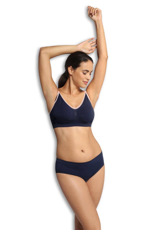Navy With Pink Trim Original Maternity & Nursing Bra Deluxe for wholesale on Faire1