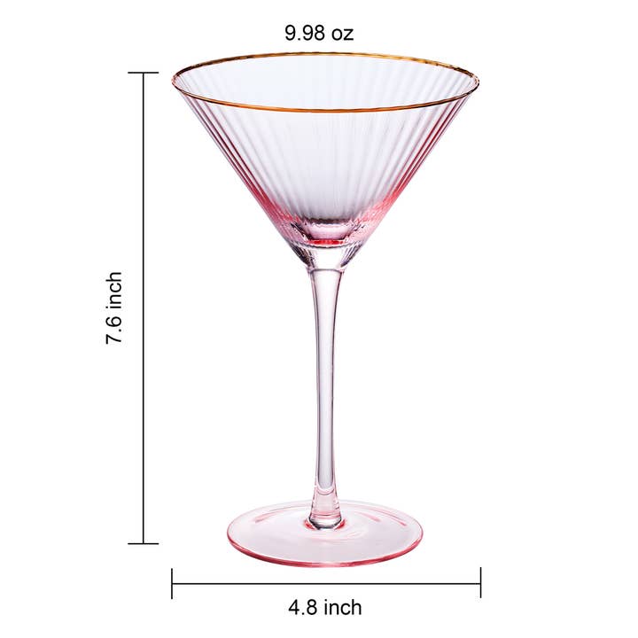 The Wine Savant / Khen Glassware - Wholesale Cocktail/Liquor Glass - Vintage Blush Pink Gold Rim Colored Martini Glasses | 2 Set