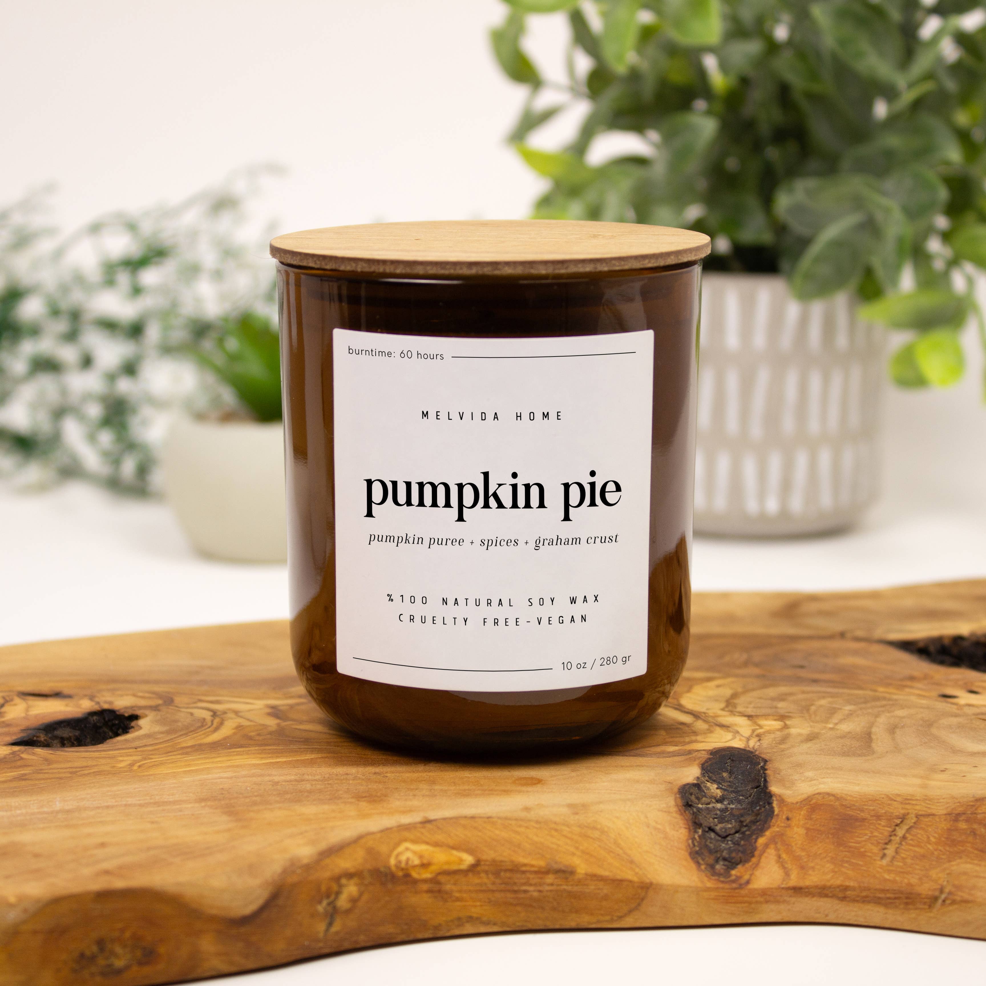 Melvida Home – wholesale Jar/filled candle – Pumpkin Pie - 10 oz Amber Glass Soy Candle - Home Decor Gift1