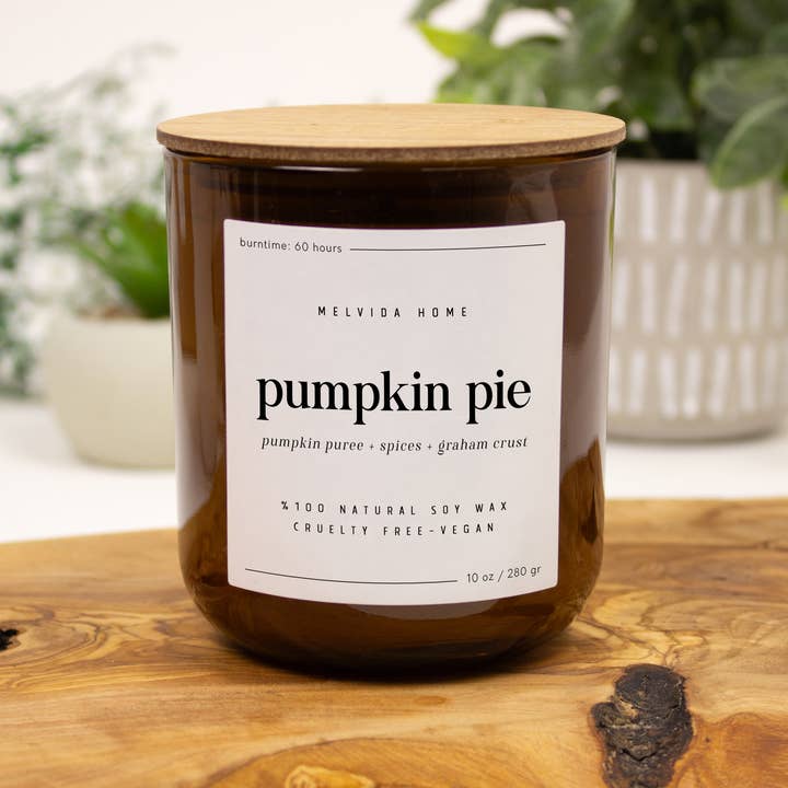 Melvida Home - Wholesale Jar/filled candle - Pumpkin Pie - 10 oz Amber Glass Soy Candle - Home Decor Gift1