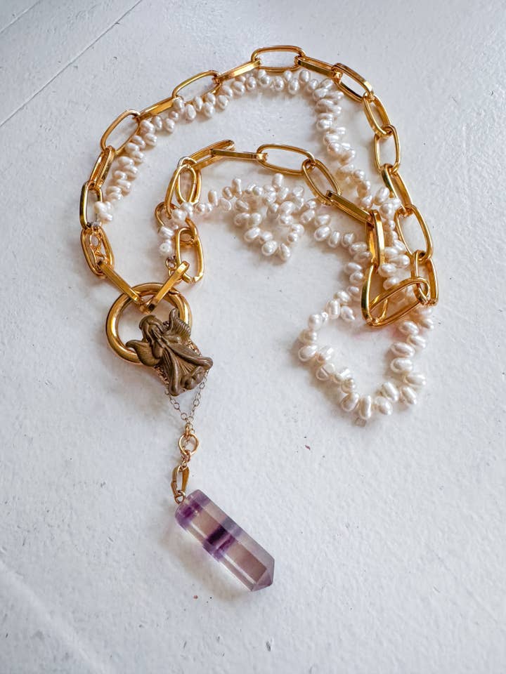 Angel Pendant Pearl Layered Necklace, Whimsical Handmade for wholesale by Jo Noelle