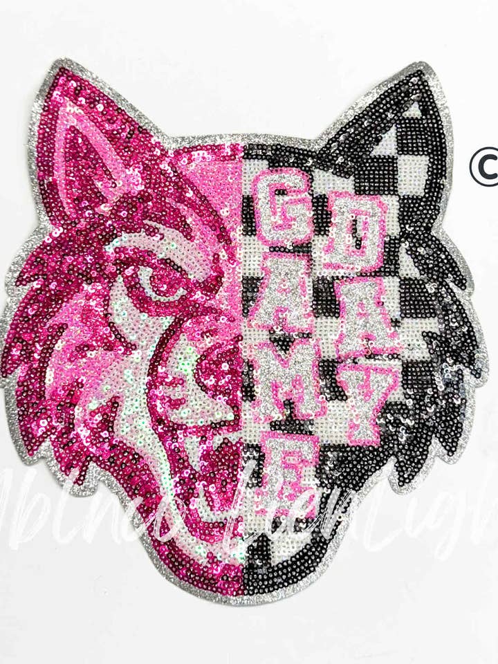 Large Pink Checkered Wildcat Game Day Mascot ©️ Patch for wholesale by ABLNco