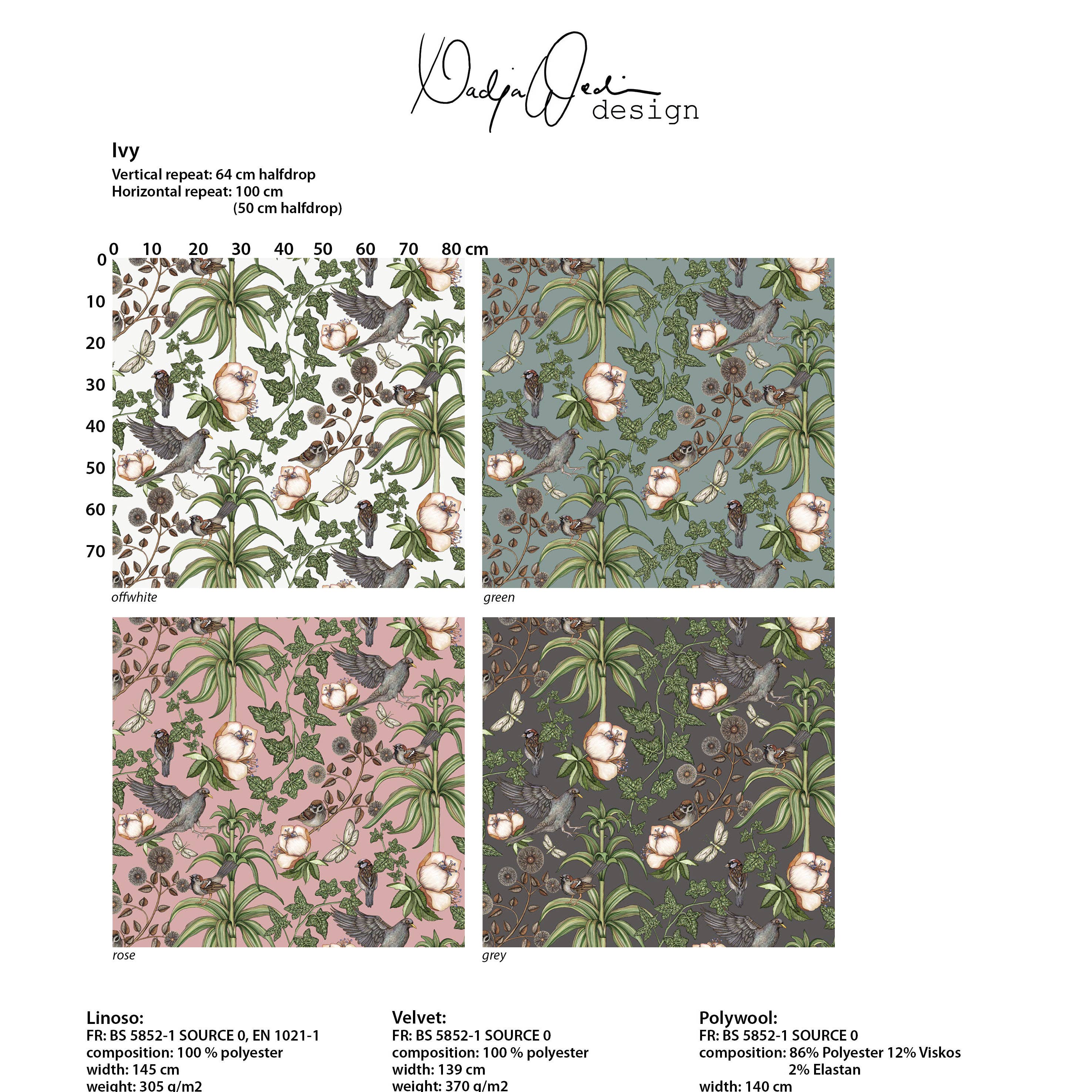Nadja Wedin design - Wholesale Retailer Sample - Home Decor - Fabric sample hanger: pattern Ivy1