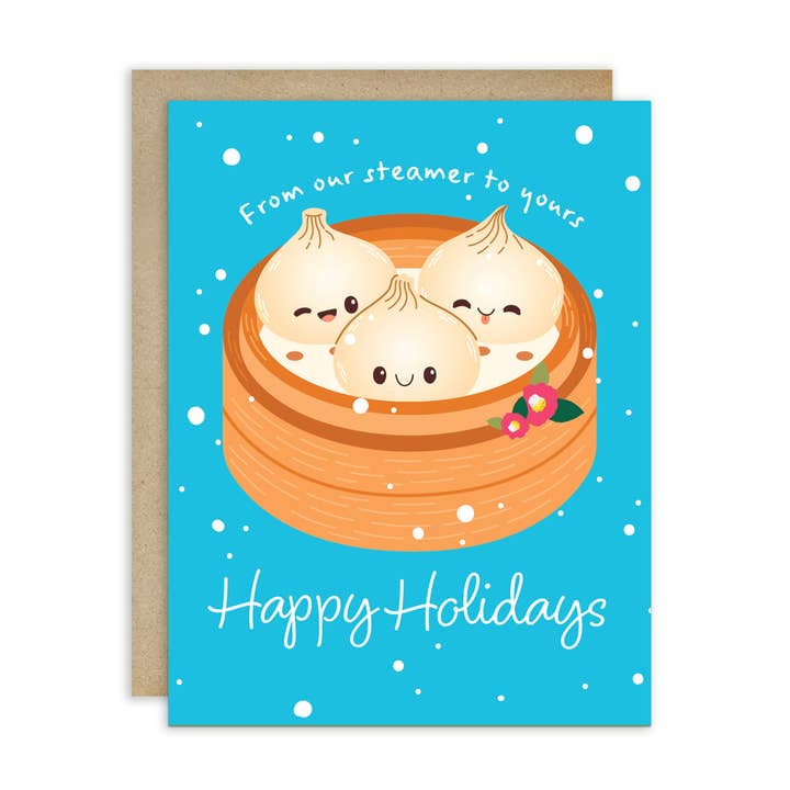 Cute Asian Cards - Wholesale Christmas Card - Our Bamboo Steamer Holiday Card | Dumplings Xiao Long Bao Merry Christmas