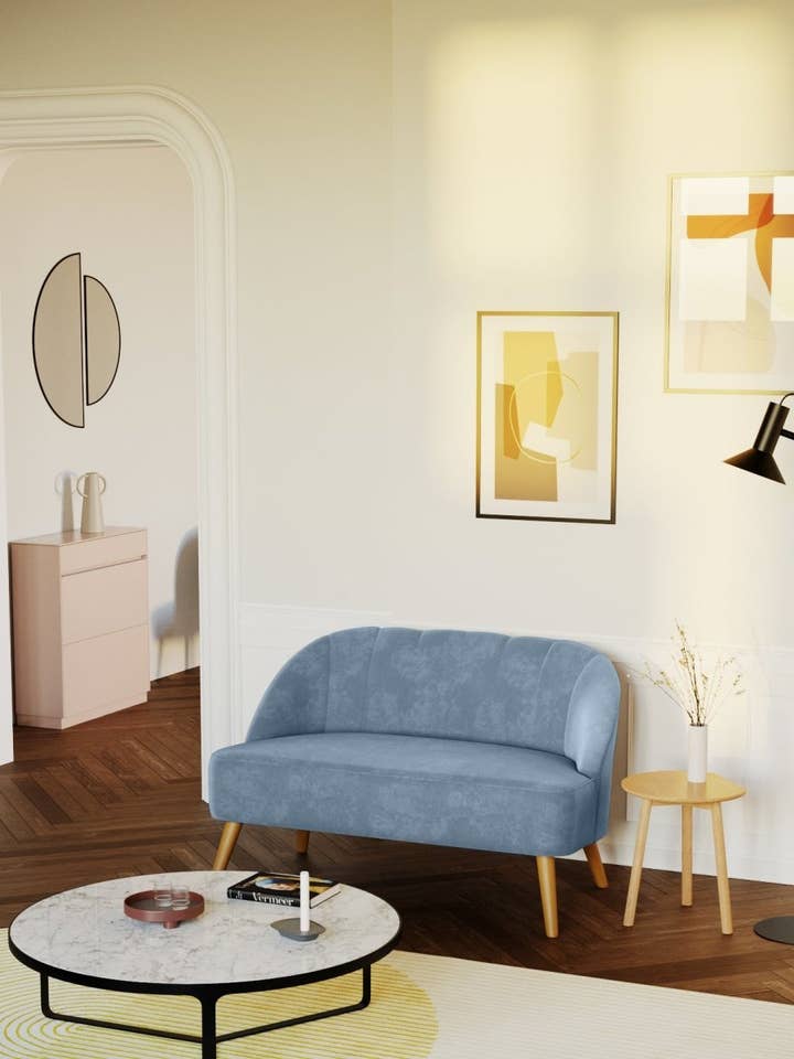 Canapé 2 places Aliénor bleu perle pour la vente par Potiron