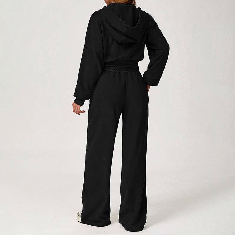 WONDERXFANS – Engroshandel Loungesæt - Dame – Beskåret hættetrøje + løse sweatpants 2-delt sæt13