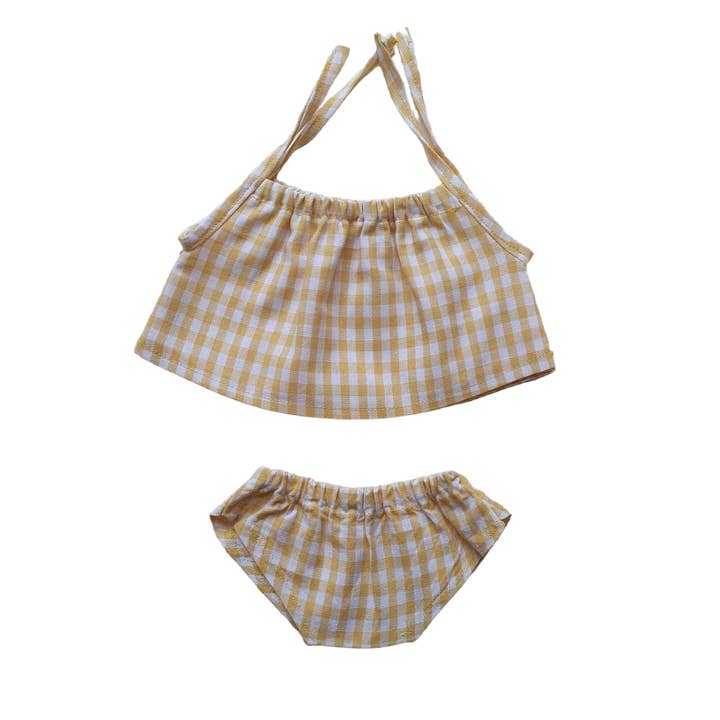 Vichy Yellow Strappy Shirt And Matching Panties for wholesale by Maman Poule et Papa Coq