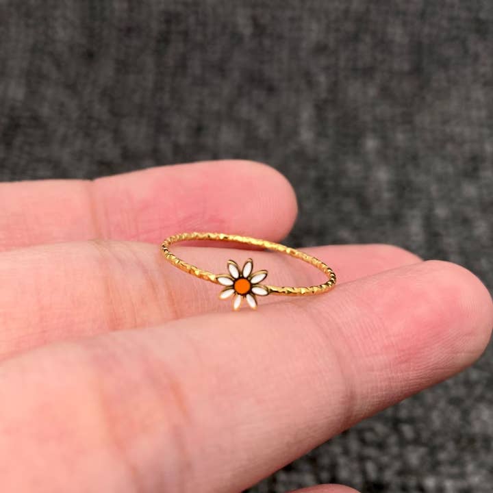 Enamel Daisy 18K Gold Plated Stainless Steel Ring - FGS for wholesale by Mio Queena