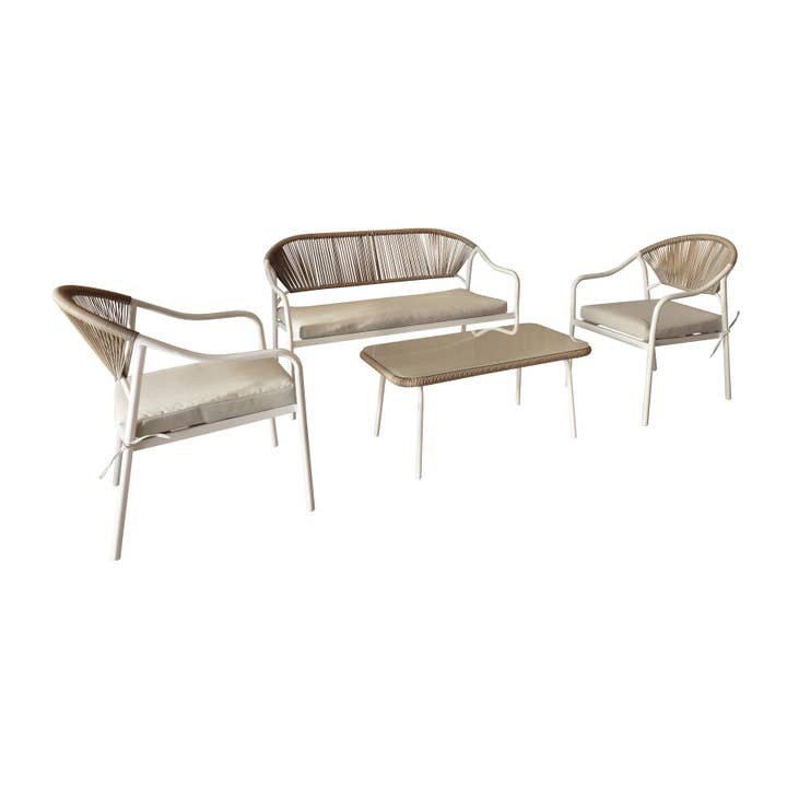 Now's Home - Wholesale Patio Set - WHITE STEEL AND SYNTHETIC RATTAN GARDEN SET SANTORINI1