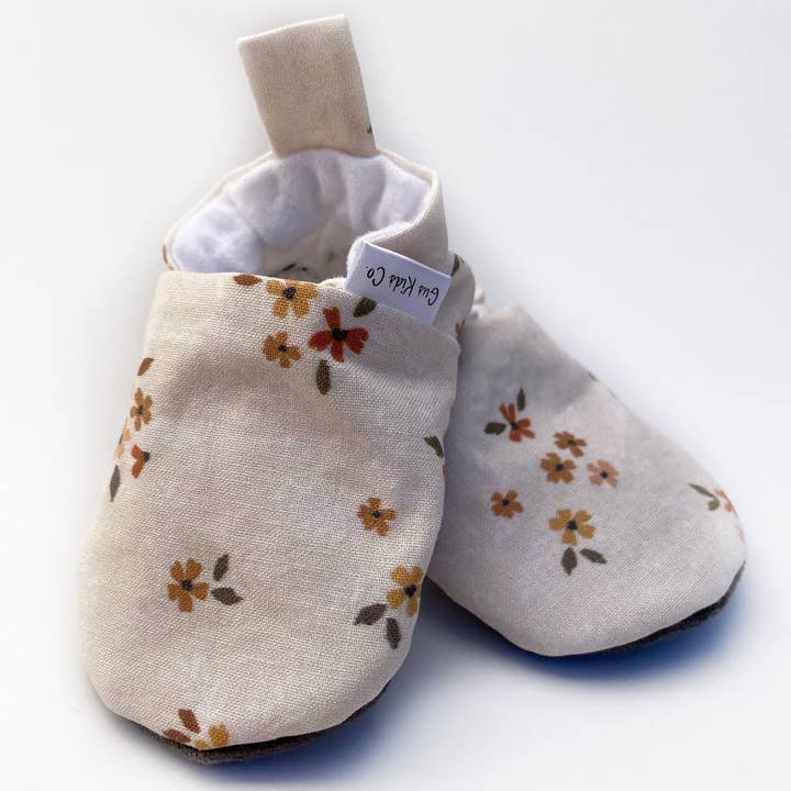 Dainty Fall Floral Baby Shoes, Baby Girl Shoes, Flower Baby Slippers, Soft Sole Baby Shoes, Baby Booties,baby Moccasins, Crib Shoes, Moccs for wholesale by Gus Kids Co.