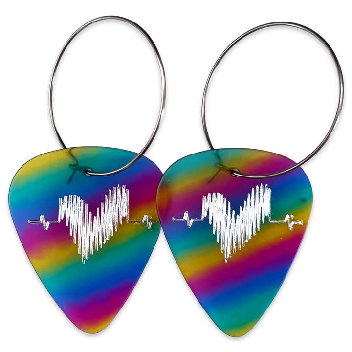 Groupie Love - Wholesale Dangle Earrings - Groupie Love Rainbow Hoop Guitar Pick Earrings