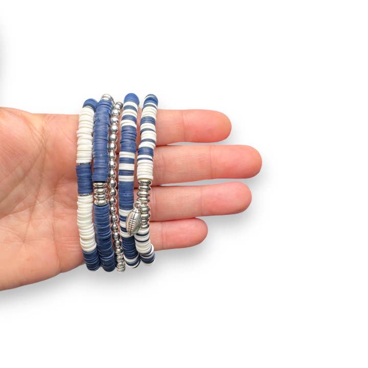 Fish Towne Designs, LLC - Wholesale Jewelry Set - Navy Blue and White Game Day Bracelet Stack1