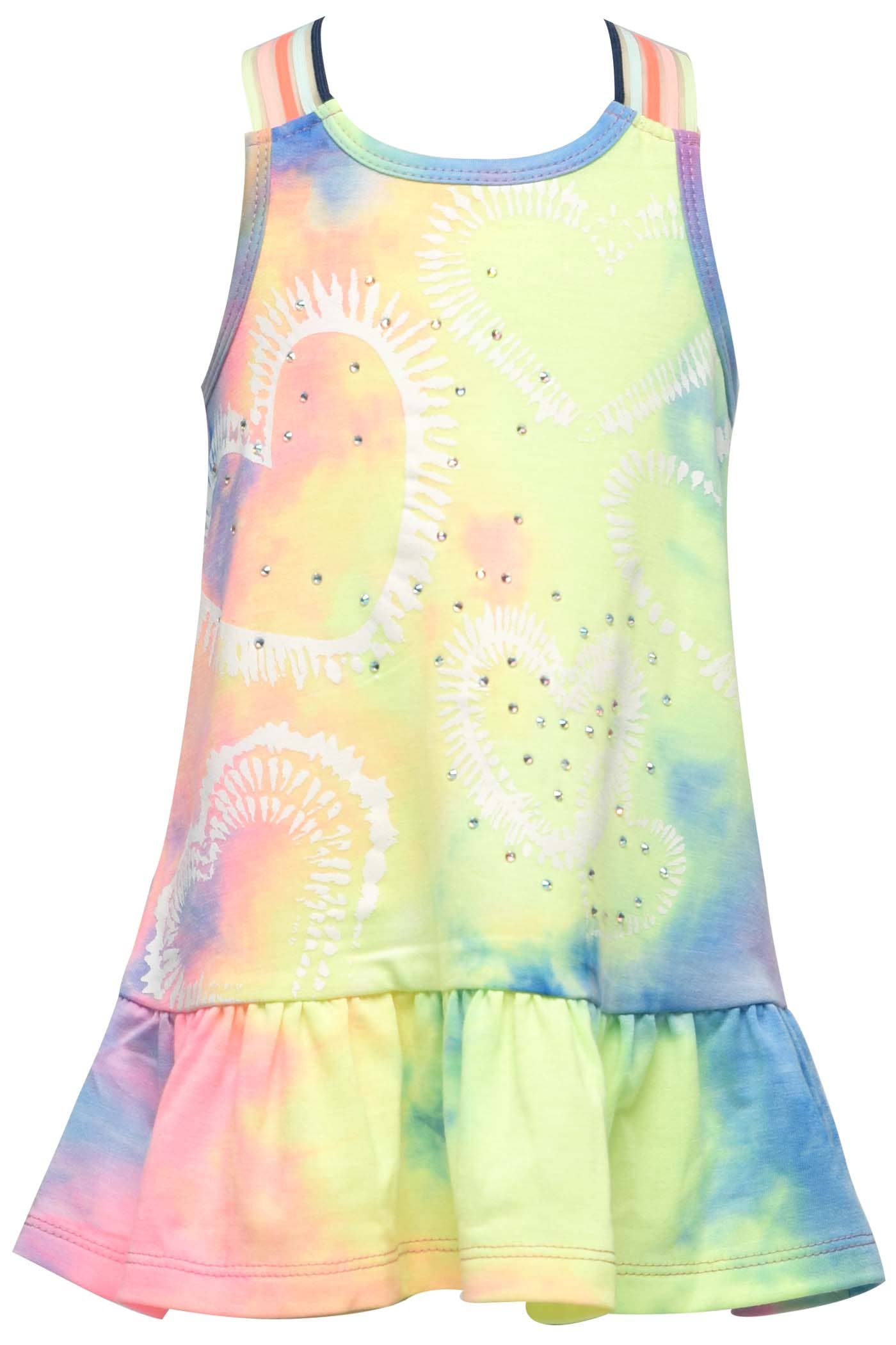 Bleu Multi Robe Tie-Dye Imprimé Coeur à Taille Drop avec bretelles en vente sur Faire0