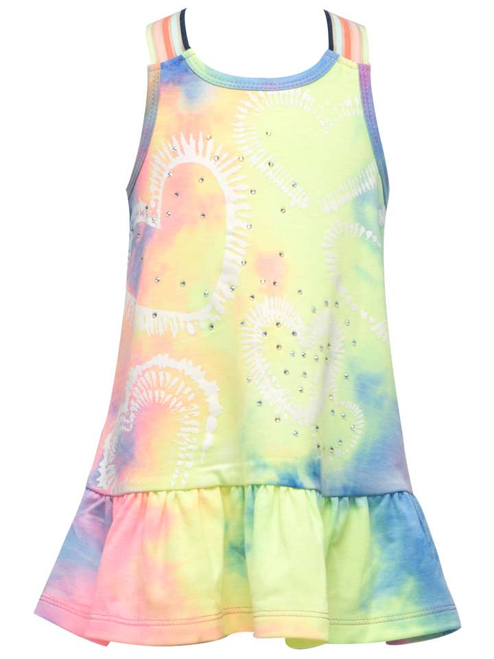 Bleu Multi Robe Tie-Dye Imprimé Coeur à Taille Drop avec bretelles en vente sur Faire