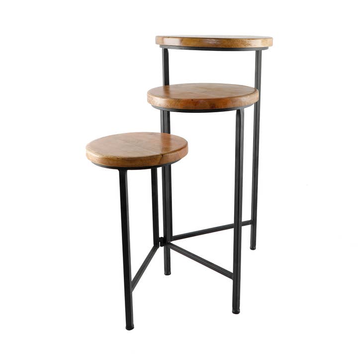 3-Tier Metal & Wood Display Stand for Plants or Decor for wholesale by Flora Bunda Inc