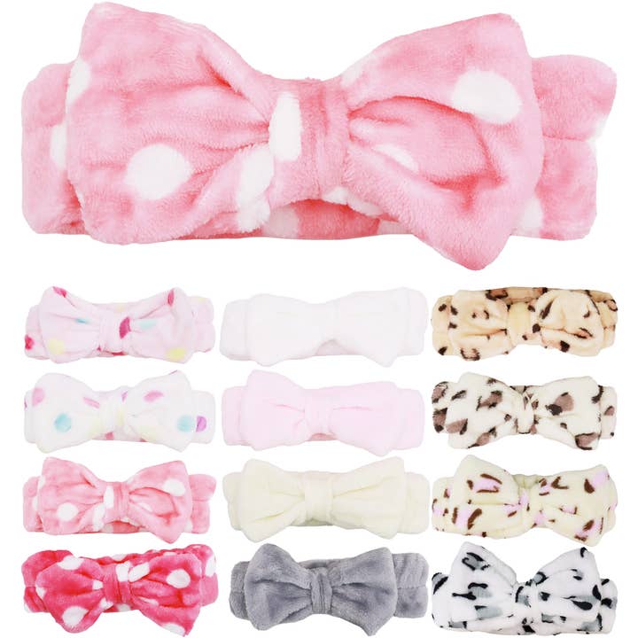 ASSORTED Leopard Polka Dot Solid Mix Fuzzy Spa Headband for wholesale on Faire