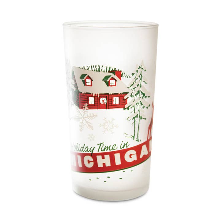 Holiday "Greetings from Michigan" Frosted Glass for wholesale by Peninsulas