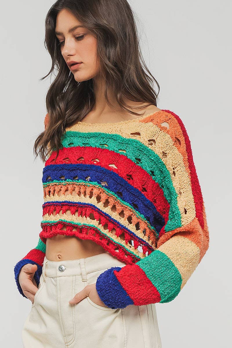 MULITI Pull court en crochet colorblock à nouer dans le dos en vente sur Faire8