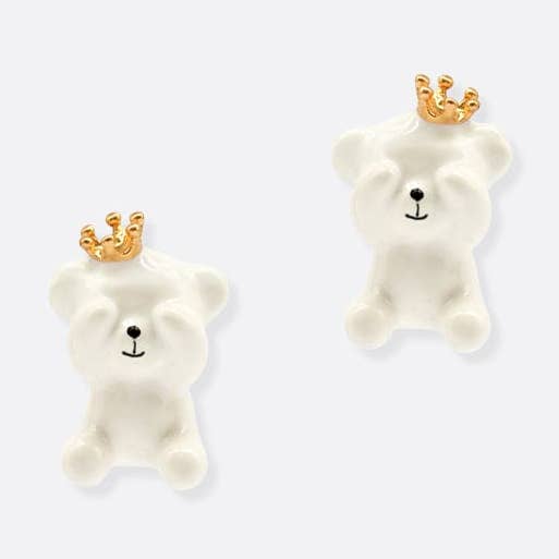 Boucles d'oreilles clous Ours Camélia émaillé Sahi Gold pour la vente par SAHI LONDON LTD