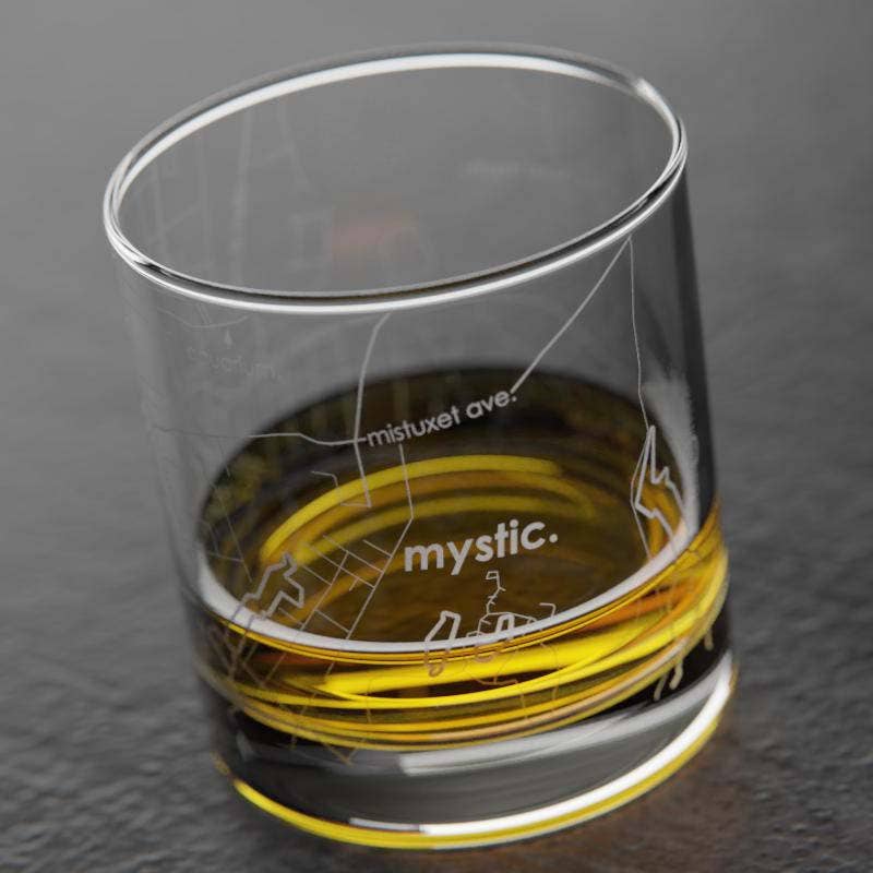 Well Told - Wholesale Drinking Glass/Cup - Mystic, CT City Map - Etched Whiskey Rocks Glass2